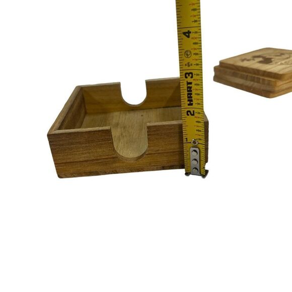 Disney World Land Minnie Mouse Annual Passholder Wooden Coaster Set With Holder - Picture 12 of 13